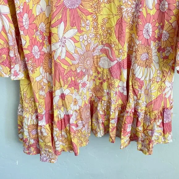 Label of Love Mini Dress Women Size Medium Pink Floral Babydoll Bell Sleeves New - Picture 15 of 16